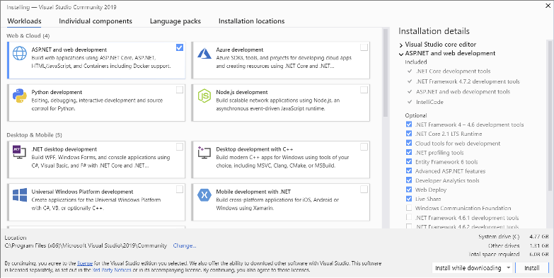 InstalaciÃ³n de componentes de Visual Studio