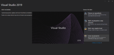 Inicio de Visual Studio 2019