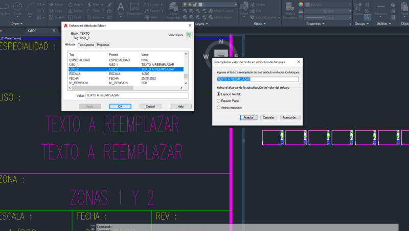 Rutina Lisp para reemplazar el valor de texto de un atributo por el indicado en todos los bloques del espacio indicado