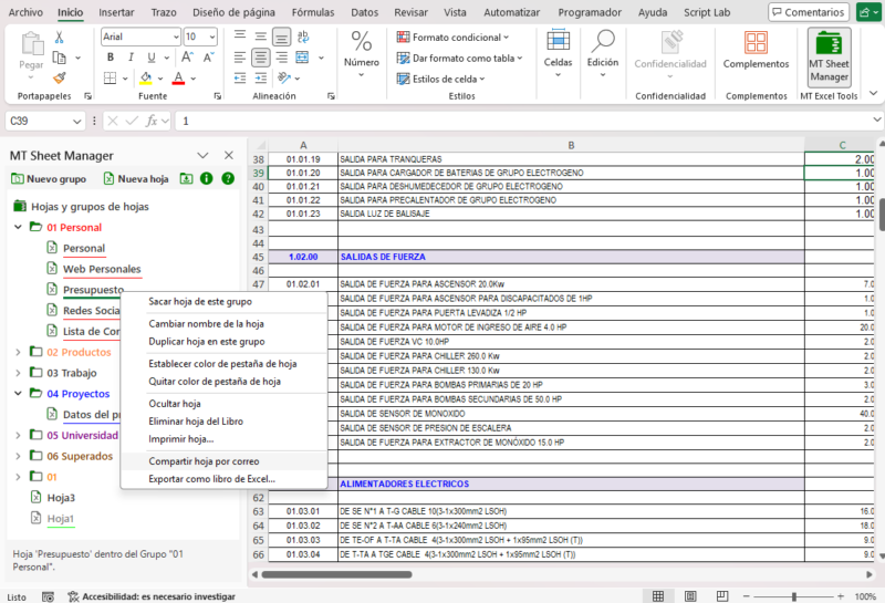 Aplicación para organizar hojas de cálculo de MS Excel en carpetas